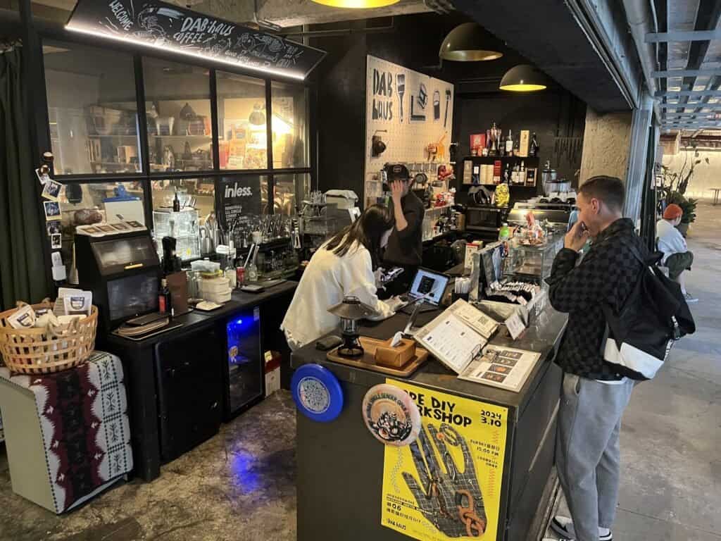 Dab haus counter, staff, customer, service, coffee, work space, office