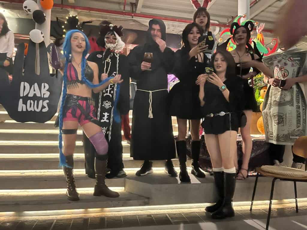 Dab haus, coffee shop, China, Shenzhen, aPark, Halloween, fancy dress, costumes, portrait, standing photo